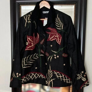 - Blutique‎ Embroidery Button Down Silk Jacket Size Large NWT